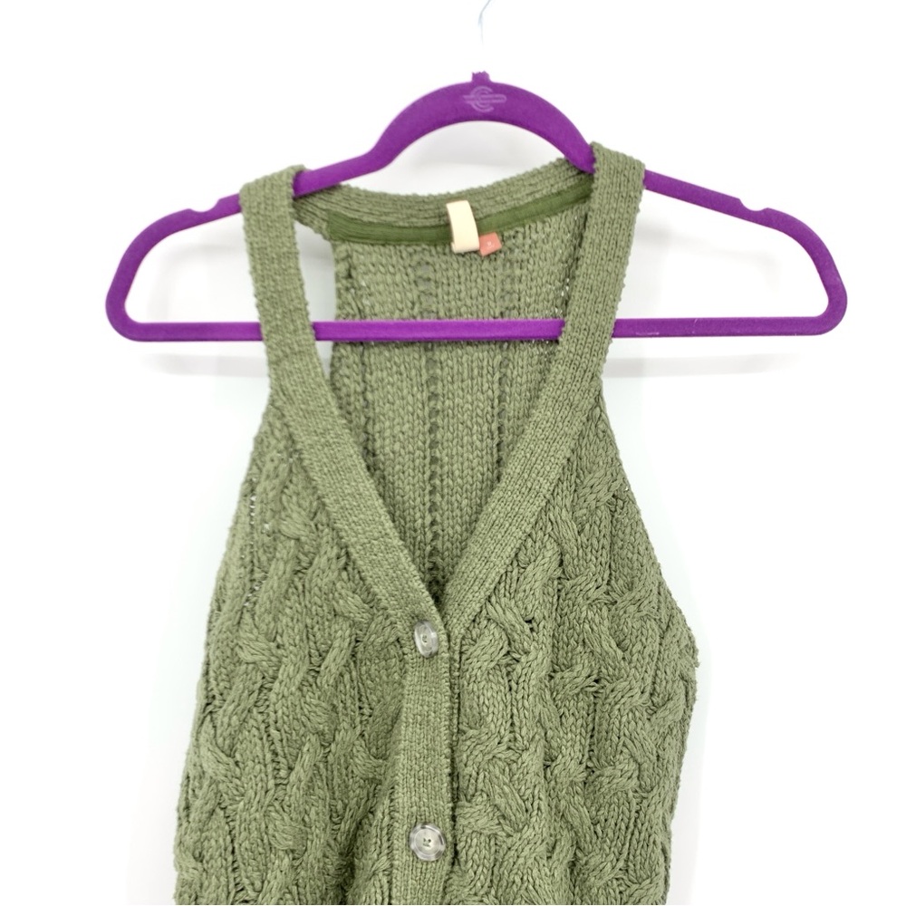 Anthropologie Green Knit Button-Down Top - Picture 3 of 11